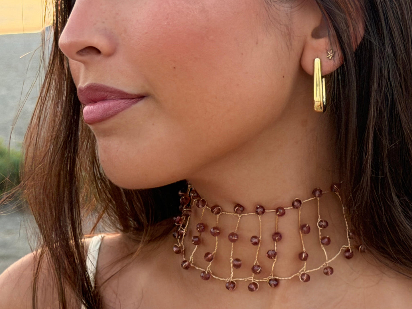 Choker cristal marrón lín