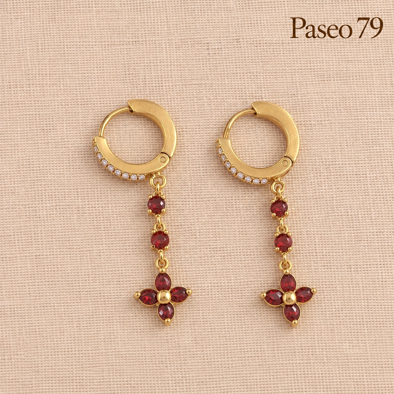 Pendientes arito flor circon rojo