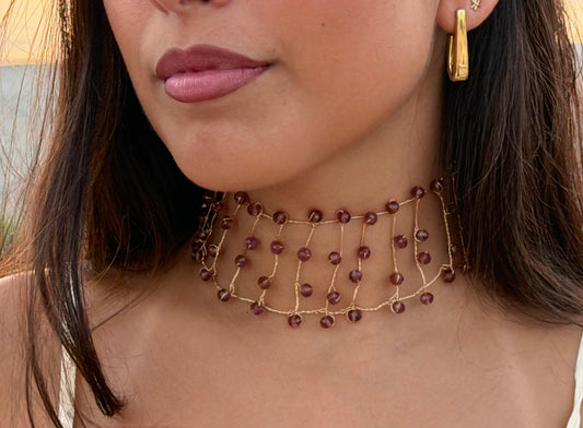 Choker cristal marrón lín