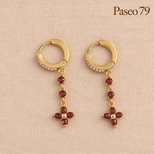 Pendientes arito flor circon rojo